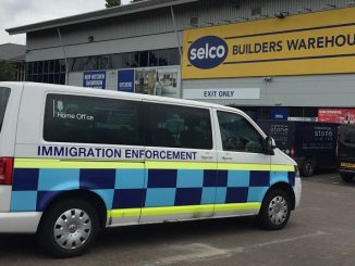 Van cu inscriptia Immigration Enforcement in fata la un depozit de materiale SELCO din Estul Londrei. foto : Click Romania