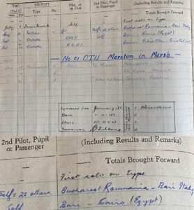 Jurnalul de bord al unui pilot RAF, primul său zbor solo pe o parașută Irwin și detalii despre repatrierea sa din România