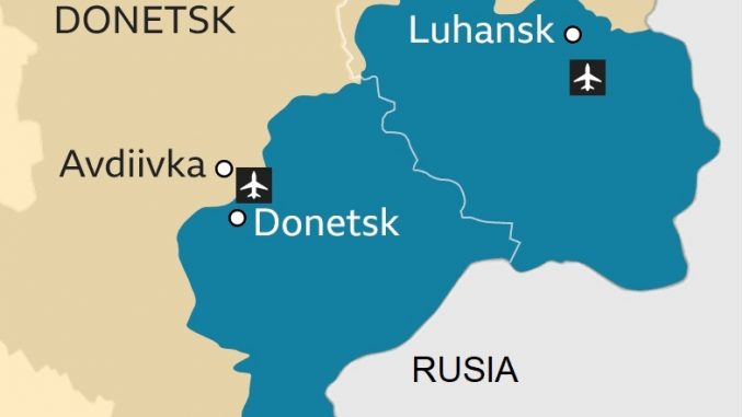 Vladimir Putin spune că recunoaște granițele regiunilor separatiste Donețk și Lugansk, așa cum sunt subliniate în constituțiile lor - care include teritoriul deținut de Ucraina.