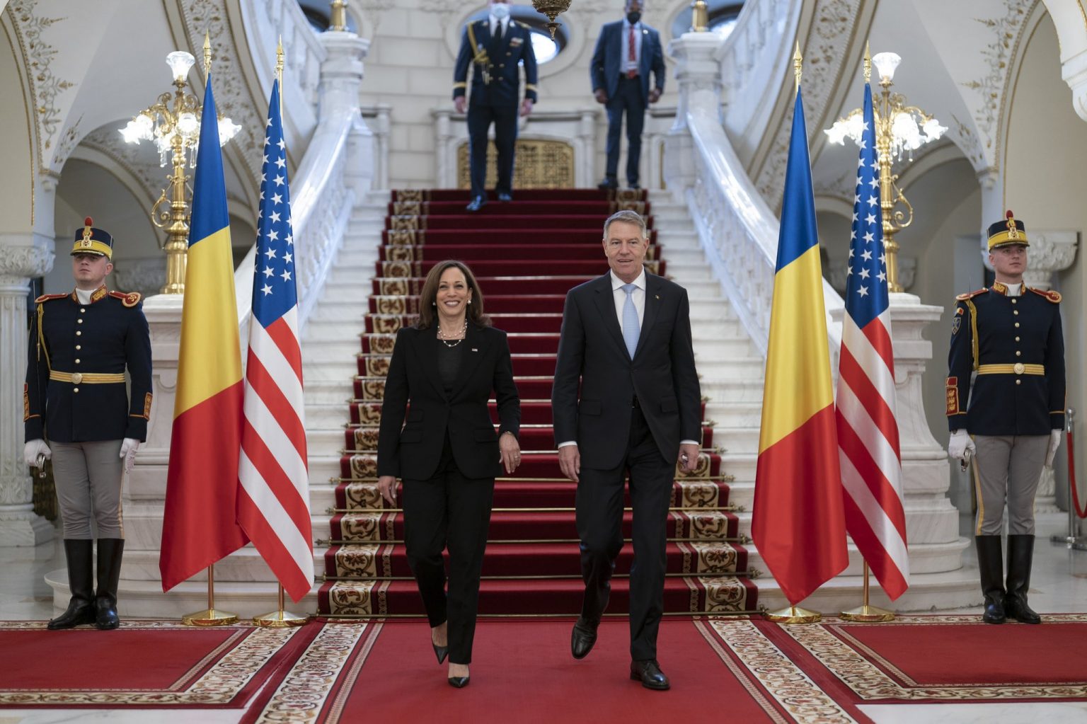 Vice President Kamala Harris was holding a joint press conference with Romanian President Klaus Iohannis about the response to Russia’s invasion of Ukraine when the broadcast feed unexpectedly cut out.