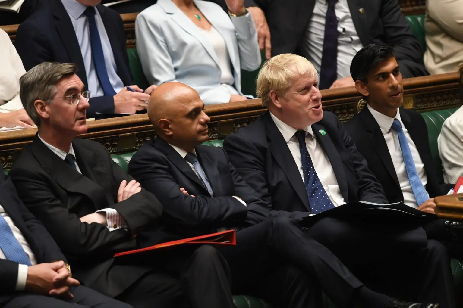 Jacob-Rees Mogg, Boris Johnson, Sajid Javid și Rishi Sunak în februarie 2020