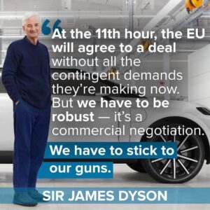 Dyson a fost unul dintre cei mai proeminenți lideri de afaceri britanici care au susținut public Brexitul înainte de referendumul din iunie 2016. De la referendum, Dyson a declarat că Marea Britanie ar trebui să părăsească piața unică a UE și că acest lucru ar "elibera" economia și ar permite Marii Britanii să încheie propriile acorduri comerciale în întreaga lume. în cursul anului 2016, 19% din exporturile Dyson Ltd. au mers în țările UE, față de 81% în țările din afara UE. În 2017, Dyson a sugerat că Marea Britanie ar trebui să părăsească UE fără un acord interimar și că "incertitudinea este o oportunitate". Anterior, în 2014, Dyson declarase că va vota pentru ieșirea din Uniunea Europeană pentru a evita să fie "dominat și intimidat de germani". în noiembrie 2017, Dyson a criticat negocierile guvernului britanic pentru Brexit și a declarat că "ar trebui să plecăm și ei vor veni la noi". După ce, în ianuarie 2019, a devenit public faptul că firma lui Dyson urma să își mute sediul din Malmesbury în Singapore, acesta a fost acuzat de ipocrizie în ceea ce privește campania sa pentru Brexit.